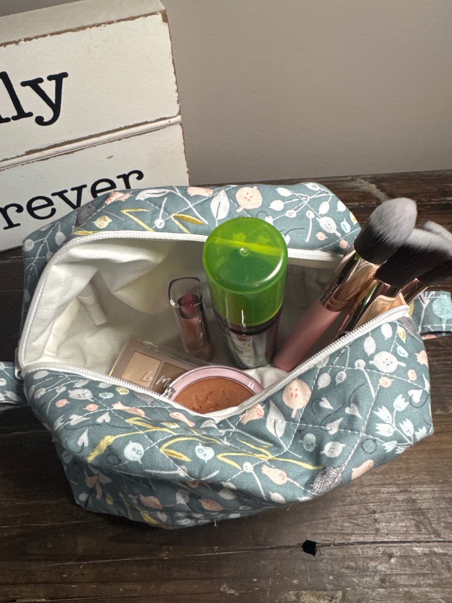 Green Floral Small Makeup Bag