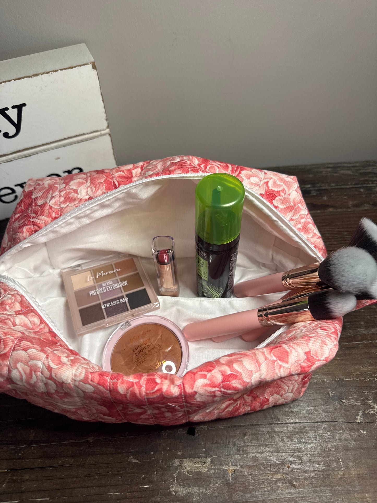Peach Rose Large Makeup Bag