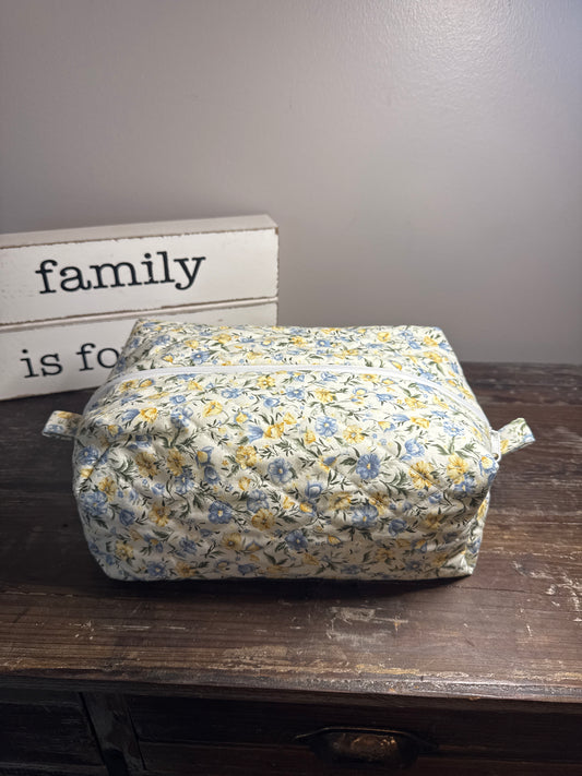 Yellow & Blue Daisy Large Makeup Bag