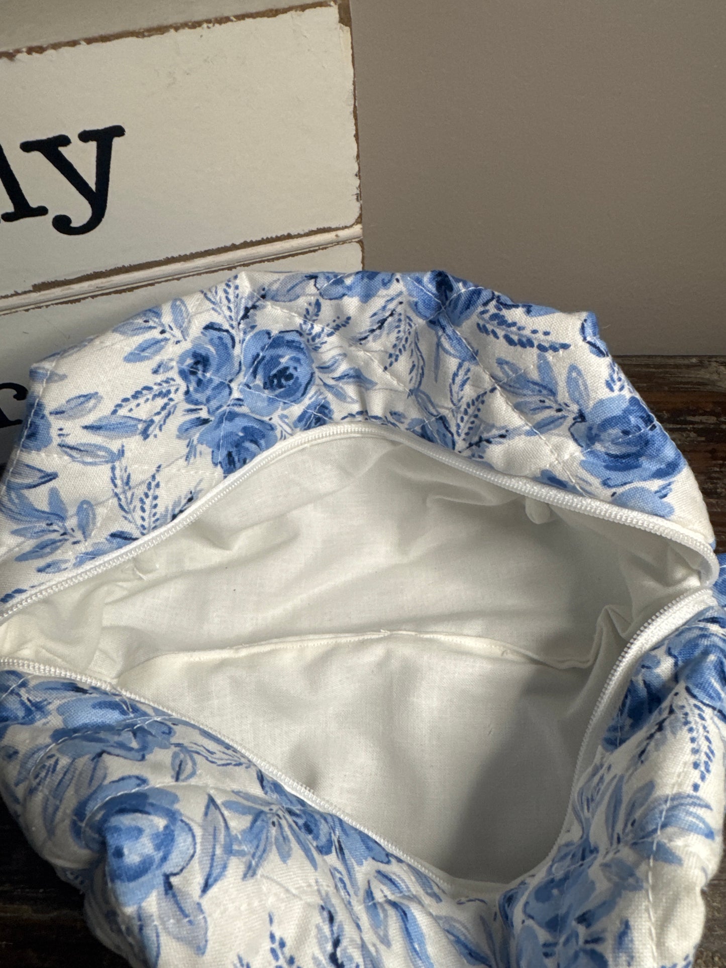 Blue Rose Small Makeup Bag