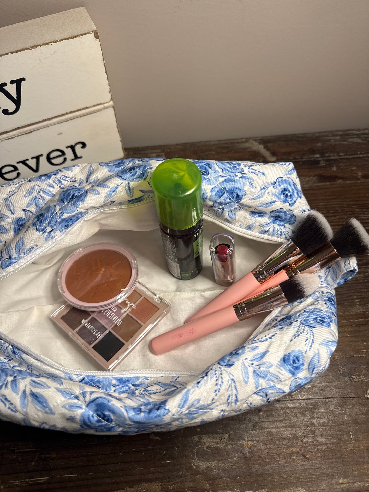 Blue Rose Large Makeup Bag