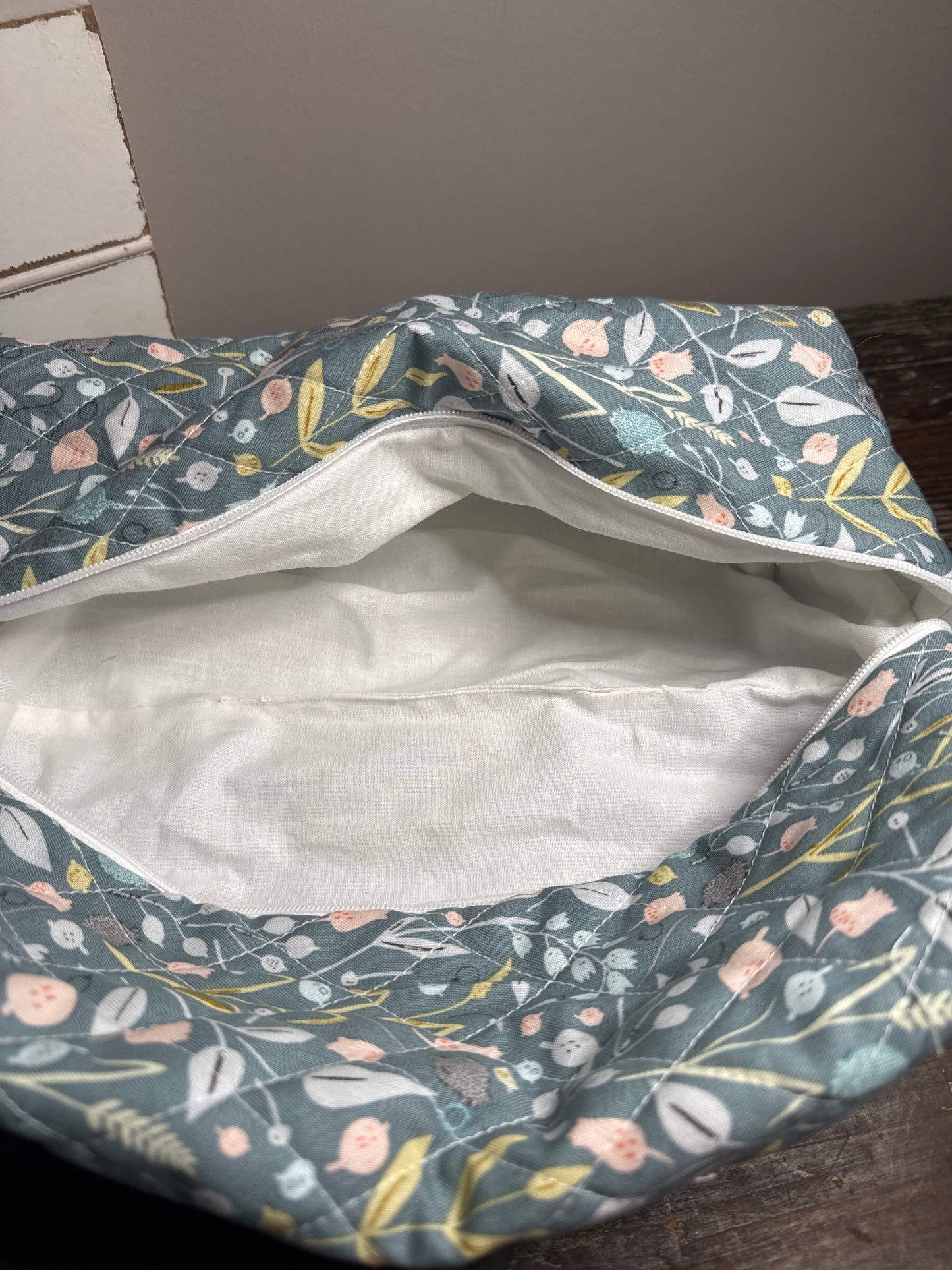 Green Floral Large Makeup Bag