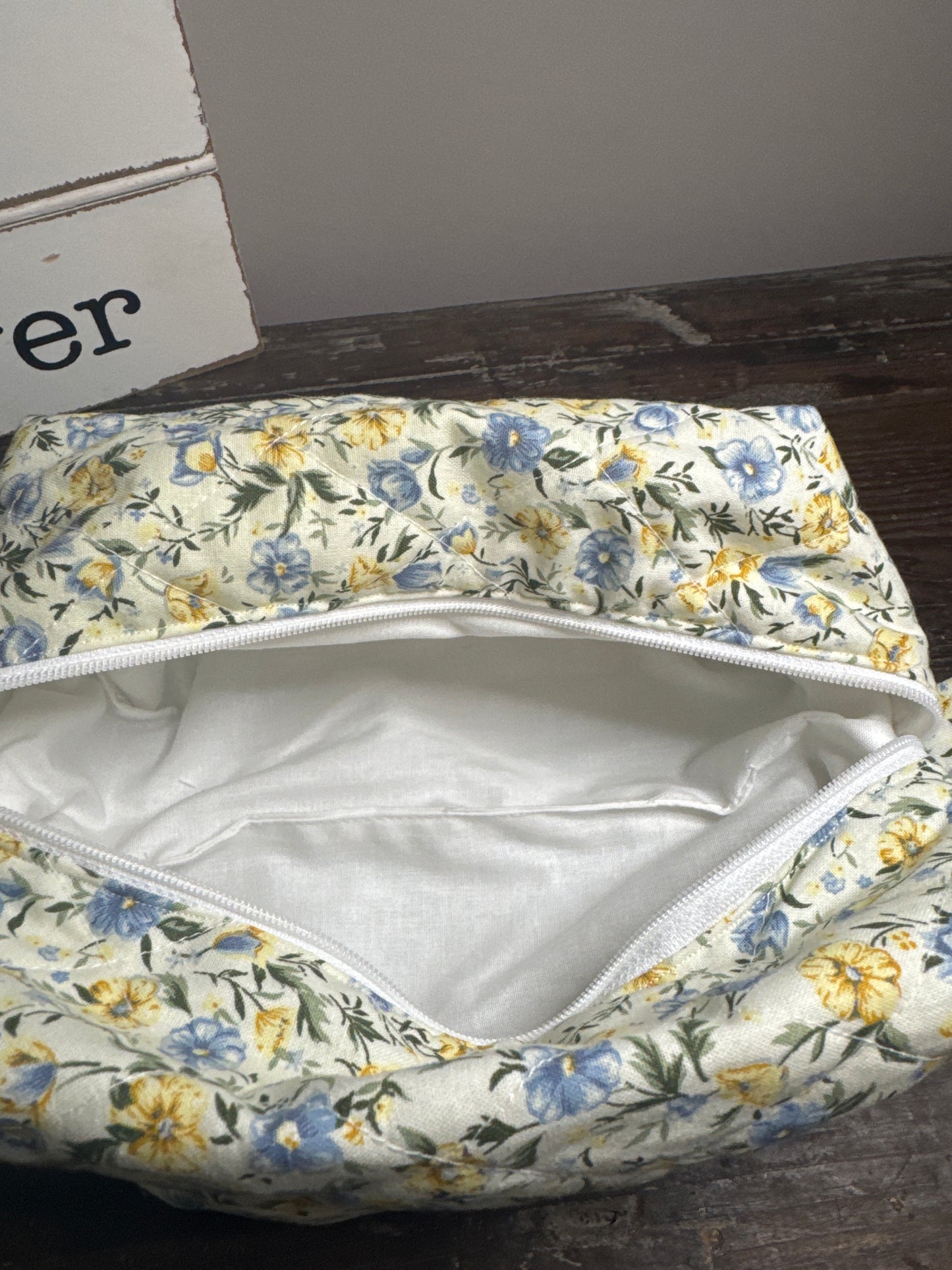 Yellow & Bue Daisy Small Makeup Bag
