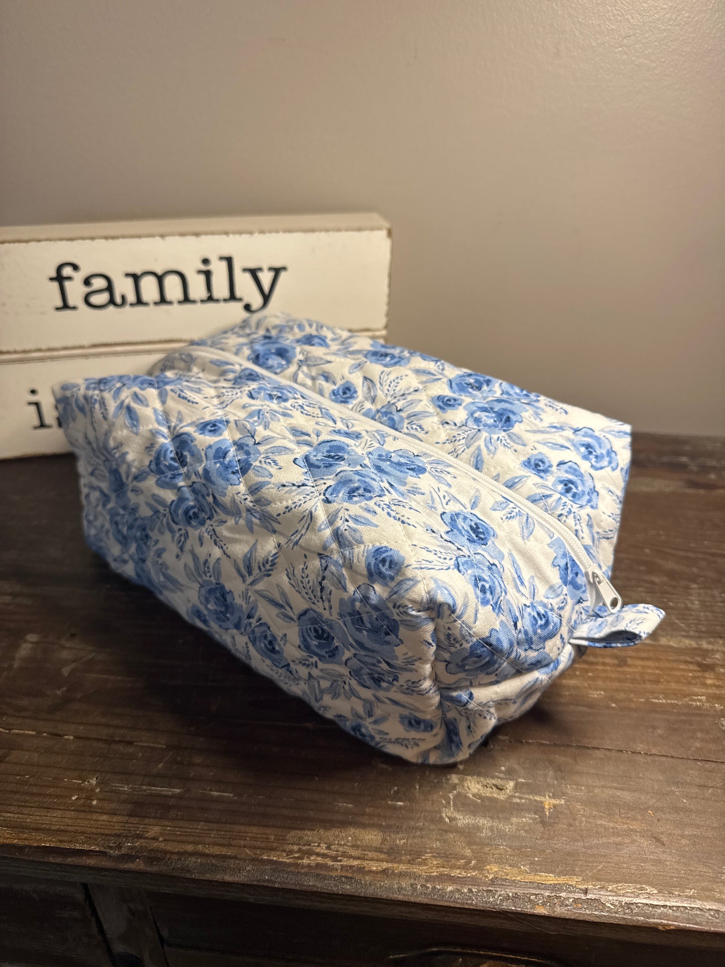 Blue Rose Large Makeup Bag