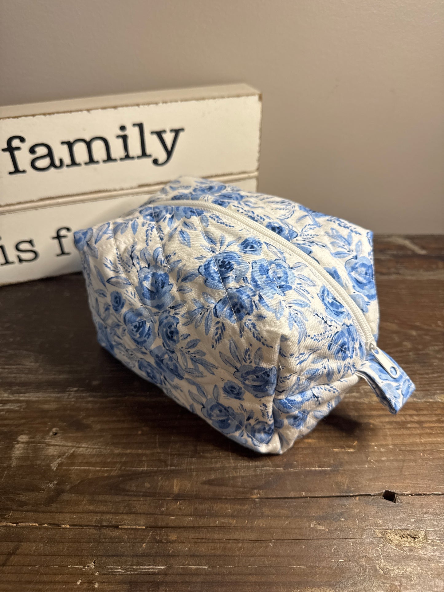Blue Rose Small Makeup Bag