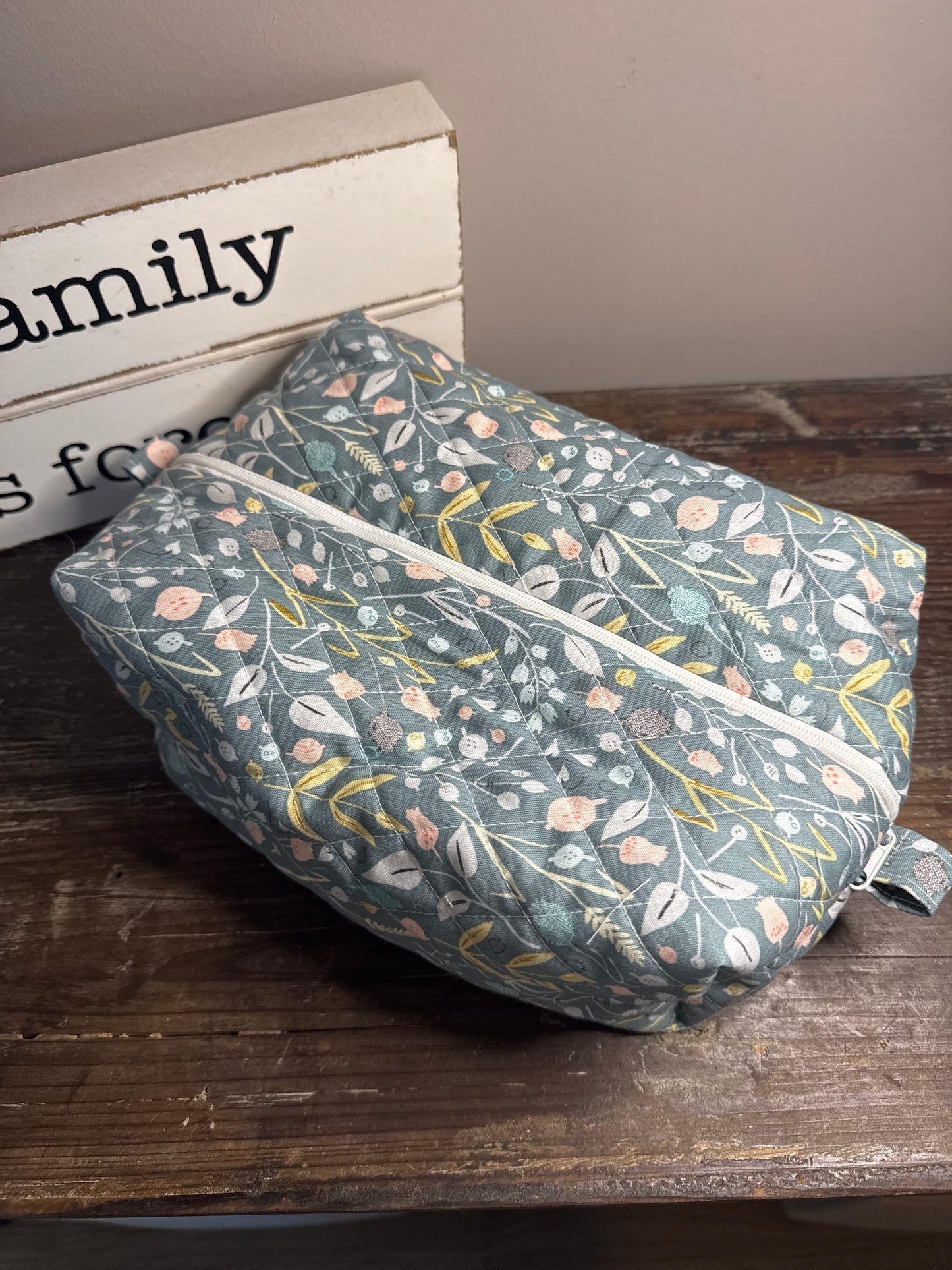 Green Floral Large Makeup Bag