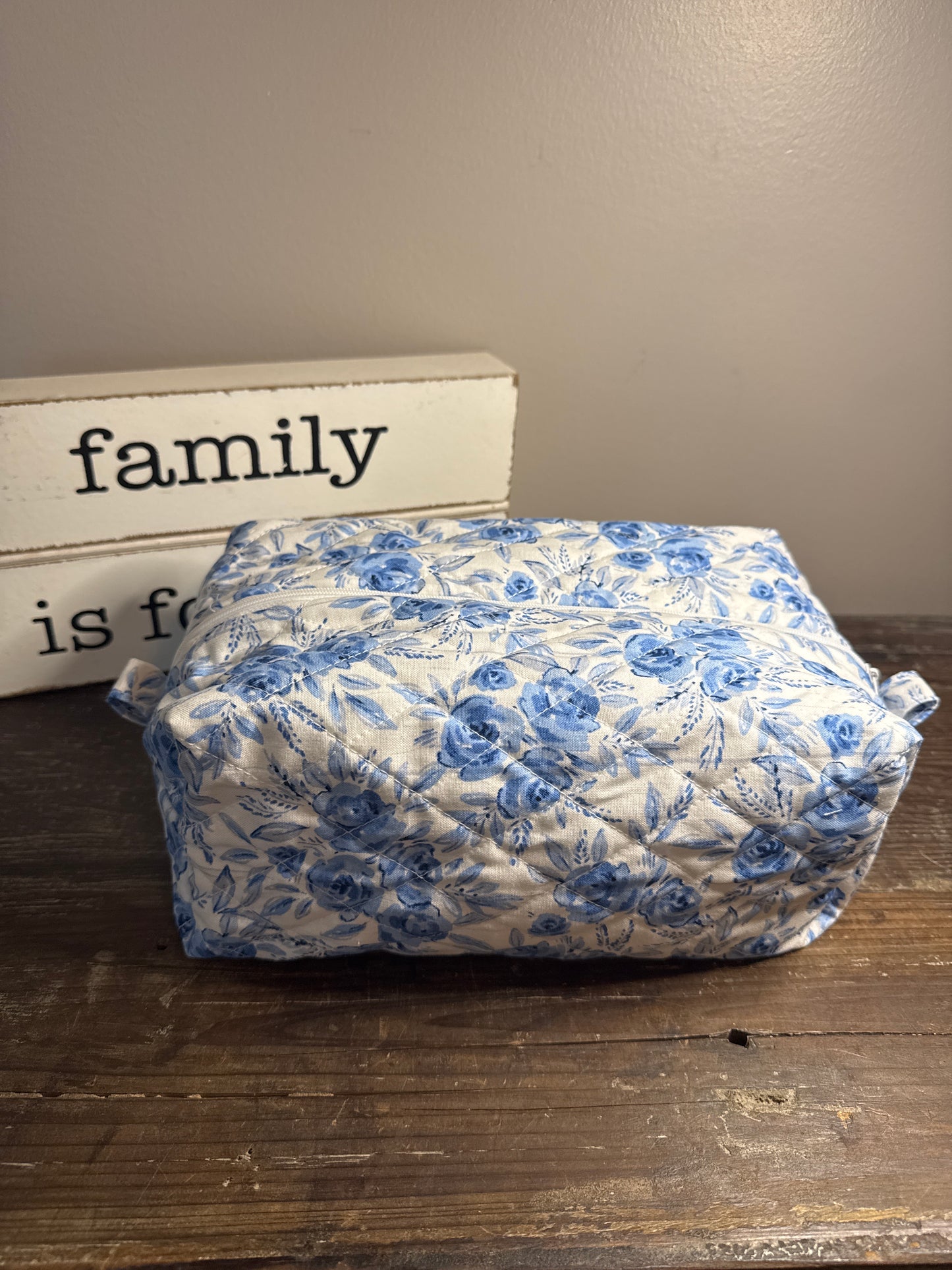 Blue Rose Large Makeup Bag