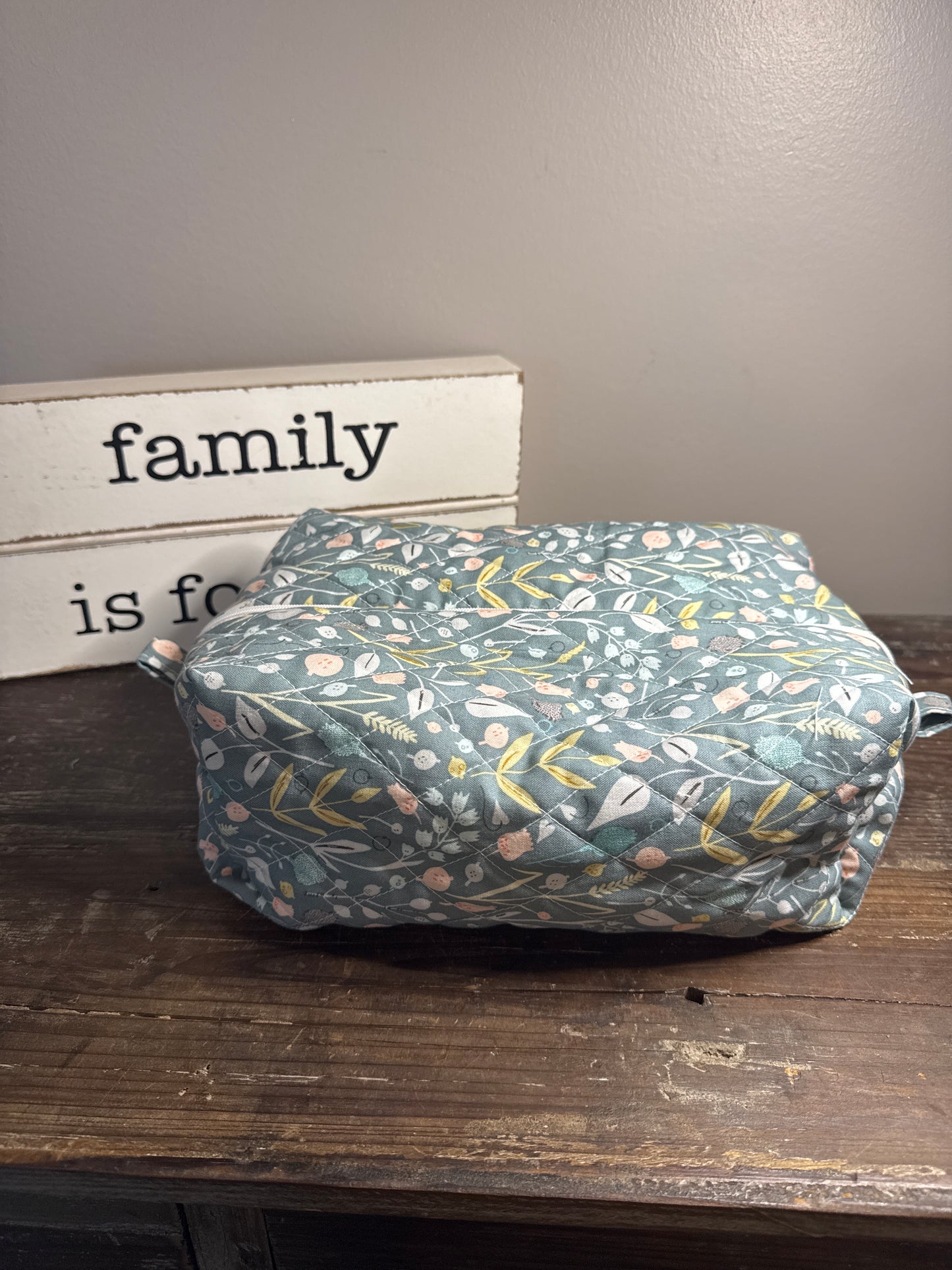 Green Floral Large Makeup Bag