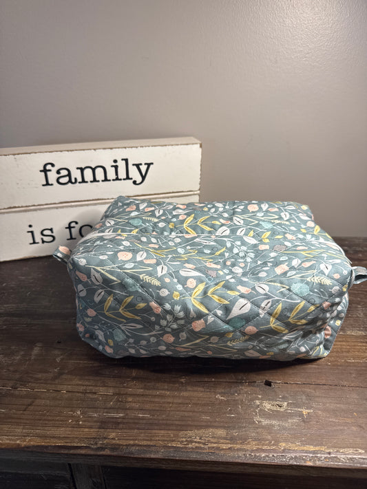 Green Floral Large Makeup Bag