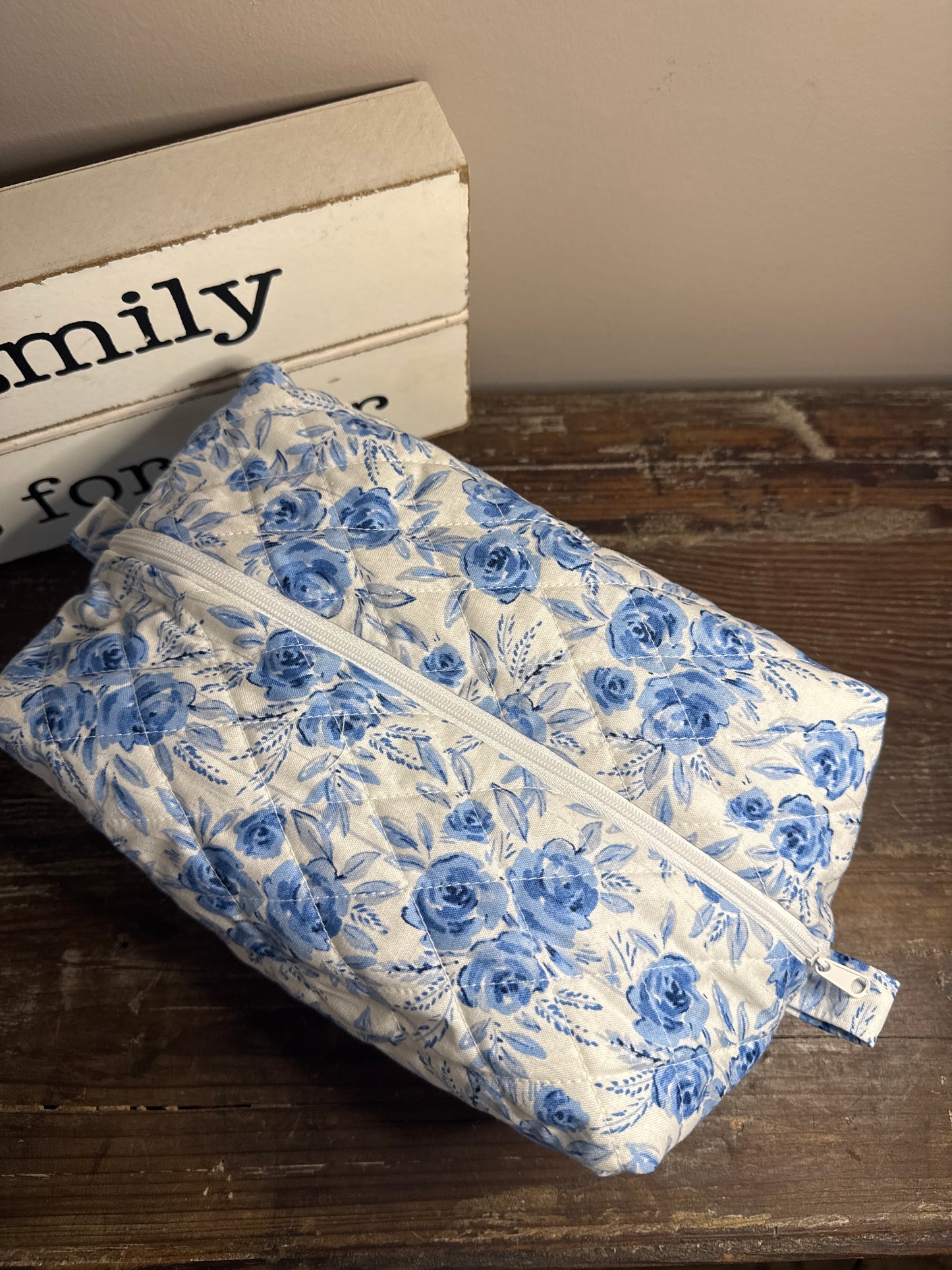 Blue Rose Large Makeup Bag