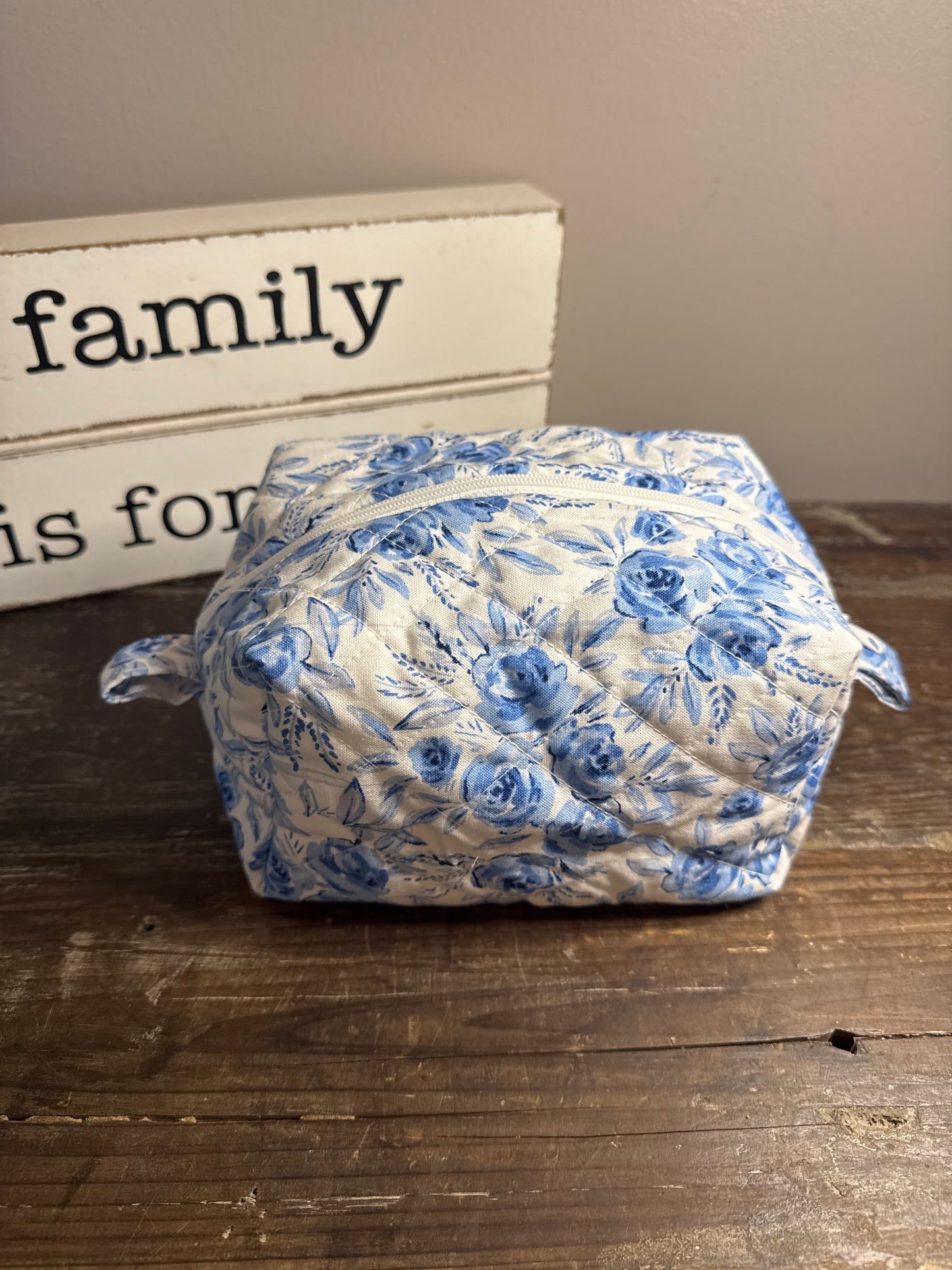 Blue Rose Small Makeup Bag