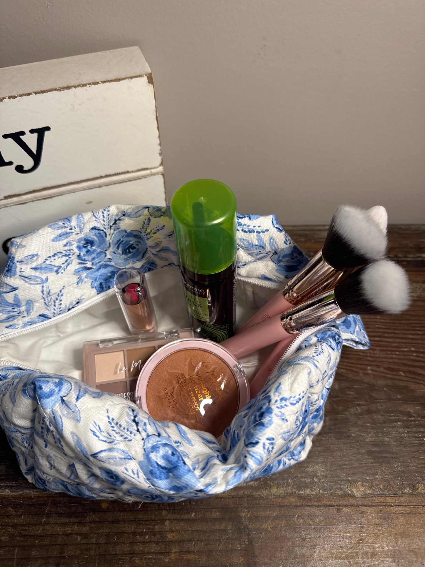 Blue Rose Small Makeup Bag