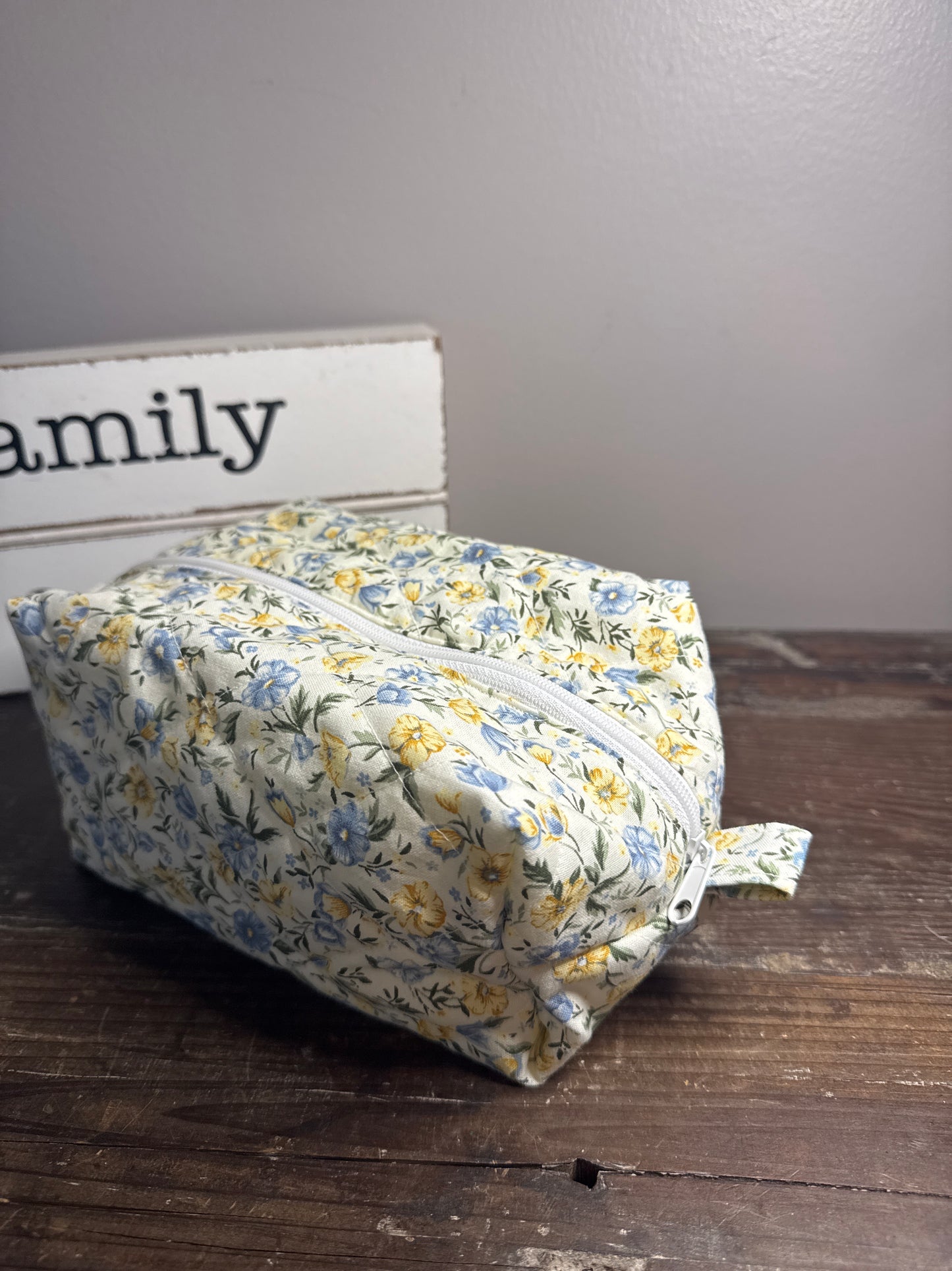 Yellow & Bue Daisy Small Makeup Bag