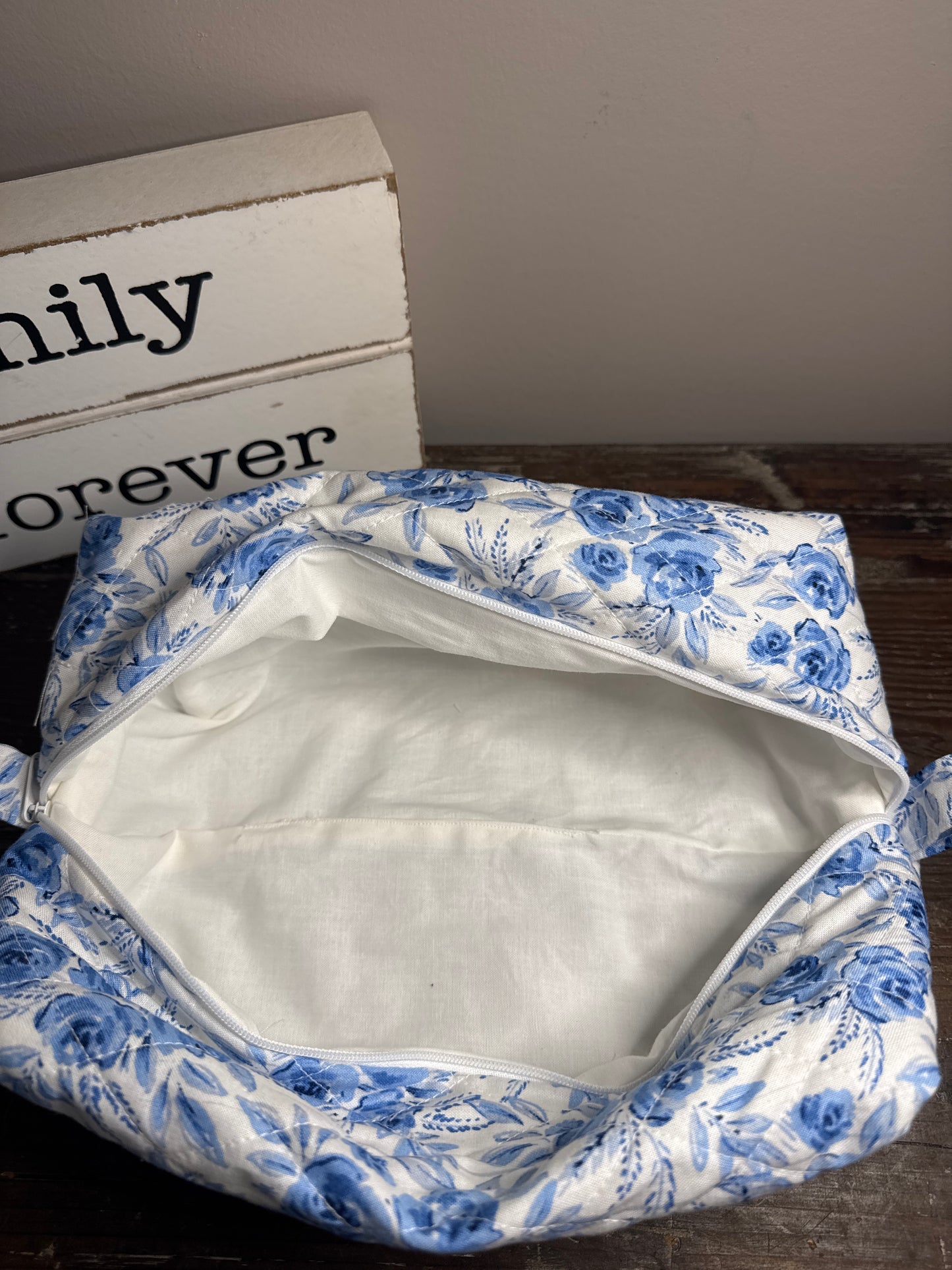 Blue Rose Large Makeup Bag