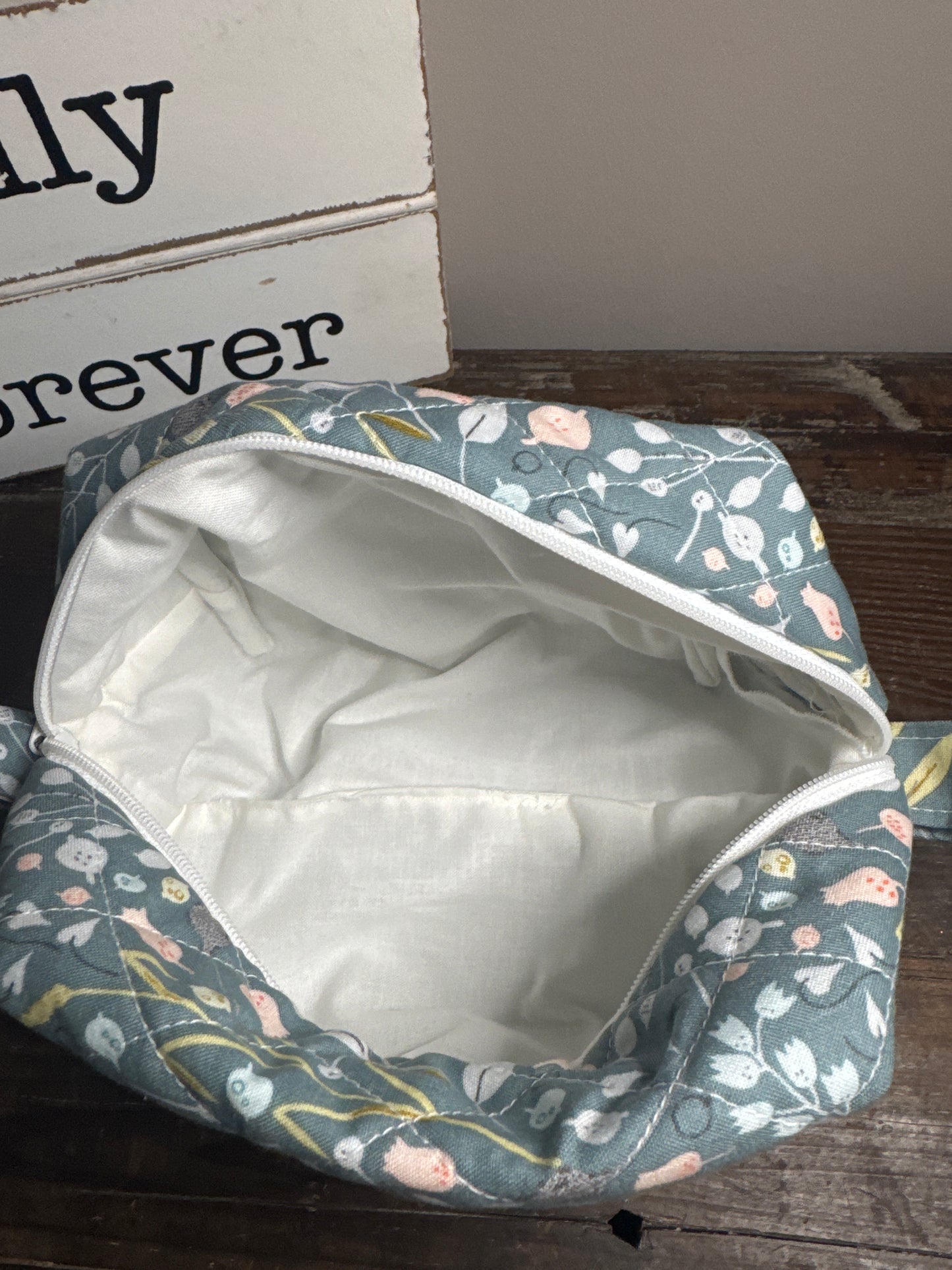 Green Floral Small Makeup Bag