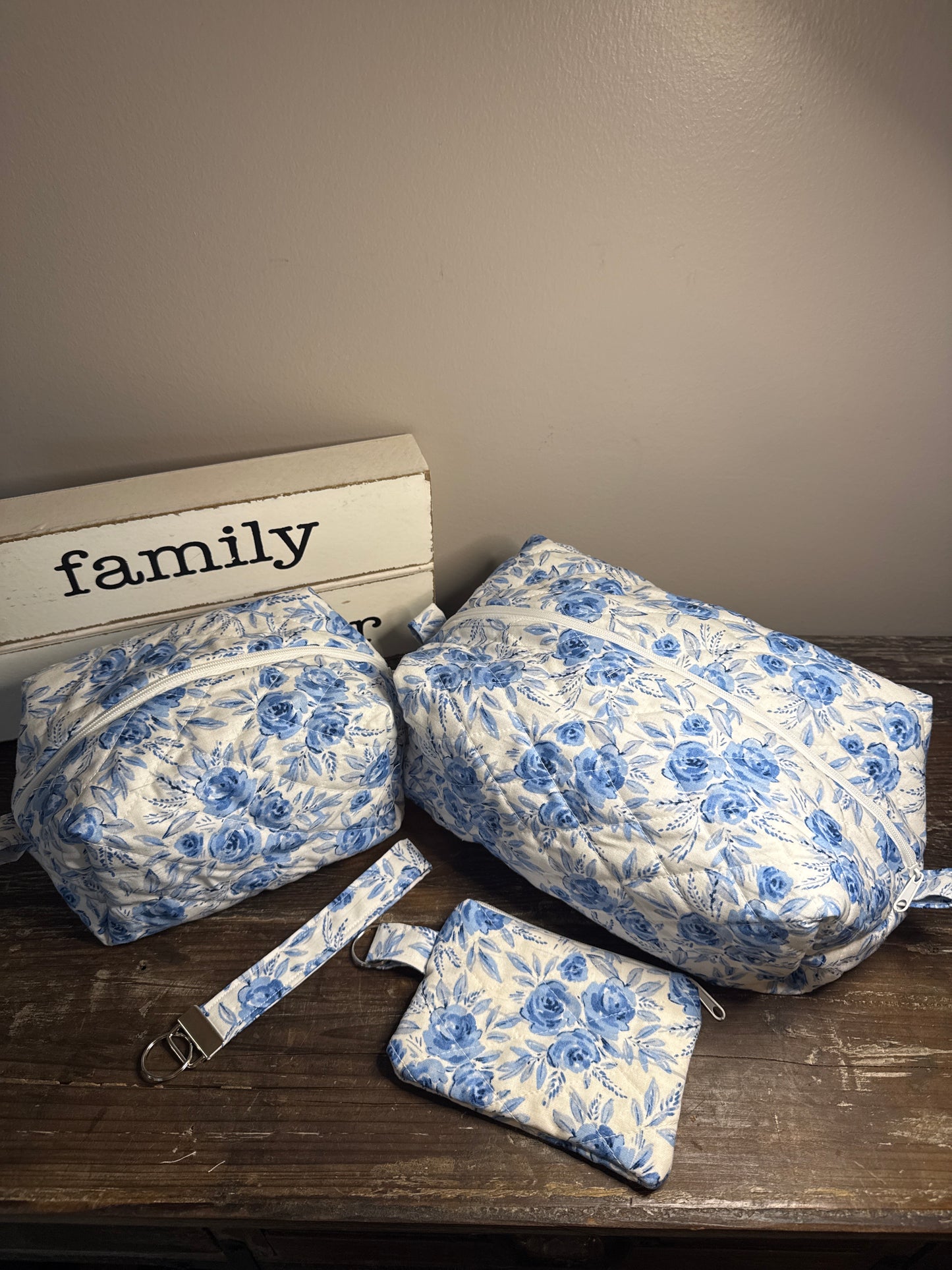 Blue Rose Large Makeup Bag